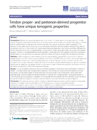 Tendon Proper- and Peritenon-Derived Progenitor Cells Have Unique Tenogenic Properties Michael J Mienaltowski1,2,3*, Sheila M Adams1 and David E Birk1,2