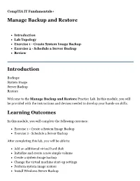 Manage Backup and Restore Introduction Learning Outcomes