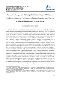 Perception Management: a Strategy for Effective Decision Making And