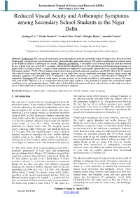 Reduced Visual Acuity and Asthenopic Symptoms Among Secondary School Students in the Niger Delta