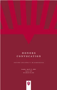 2021 IU Bloomington Honors Convocation Program