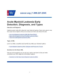 Acute Myeloid Leukemia Early Detection, Diagnosis, and Types Detection and Diagnosis