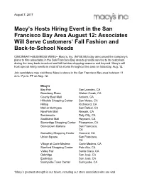 Macy's Hosts Hiring Event in the San Francisco Bay Area August 12