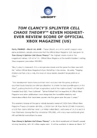 Tom Clancy's Splinter Cell Chaos Theory™ Given Highest- Ever Review Score