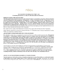 MANAGEMENT INFORMATION CIRCULAR (Containing Information As at July 10, 2020 Unless Indicated Otherwise)