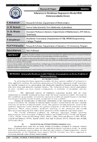 Research Paper Commerce Statistics Inference in Nonlinear Regression Model with Heteroscedastic Errors B. Mahaboob Research Scho