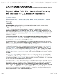 Beyond a New Cold War? International Security and the Need For