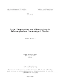 Light Propagation and Observations in Inhomogeneous Cosmological Models