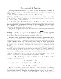 Notes on Analytic Functions