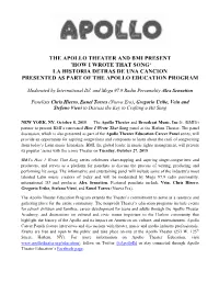 The Apollo Theater and Bmi Present 'How I Wrote That Song' La Historia Detras De Una Cancion Presented As Part of the Apol