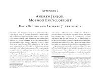 Appendix 1 Andrew Jenson, Mormon Encyclopedist Davis Bitton and Leonard J