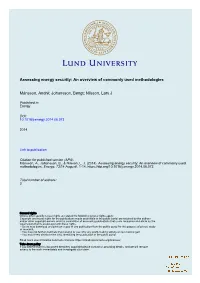 Assessing Energy Security: an Overview of Commonly Used Methodologies