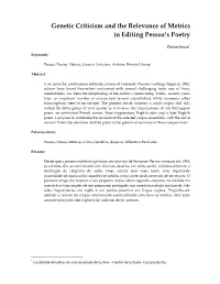 Genetic Criticism and the Relevance of Metrics in Editing Pessoa's Poetry