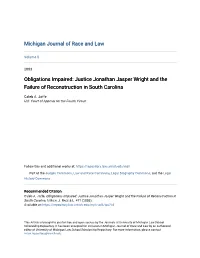 Justice Jonathan Jasper Wright and the Failure of Reconstruction in South Carolina