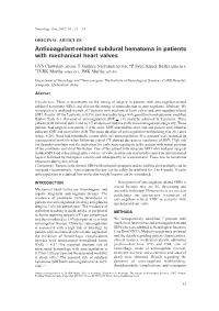 Anticoagulant-Related Subdural Hematoma in Patients with Mechanical Heart Valves
