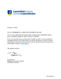 December 1St, 2020 to ALL MEMBERS of LAURENTIAN