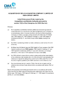 Initial Enforcement Order Made by the Competition and Markets Authority Pursuant to Section 72(2) of the Enterprise Act 2002 (The Act)