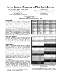 Inverse Document Frequency and Web Search Engines Kevin Prey, James C