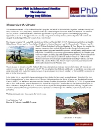 Joint Phd in Educational Studies Newsletter Spring 2017 Edition