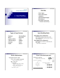2 - Player Input Handling Csc 165 Computer Game Architecture Overview