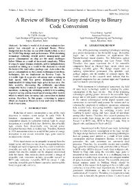 A Review of Binary to Gray and Gray to Binary Code Conversion
