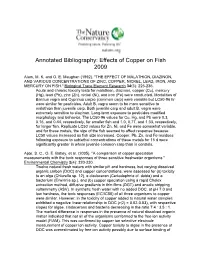 Annotated Bibliography: Effects of Copper on Fish 2009