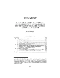 Reforming Patent Reexamination Procedure for the Small Business and Small Inventor