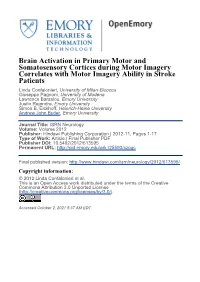 Brain Activation in Primary Motor and Somatosensory Cortices During Motor Imagery Correlates with Motor Imagery Ability in Strok