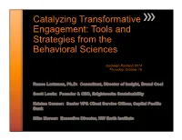 Catalyzing Transformative Engagement: Tools and Strategies from the Behavioral Sciences
