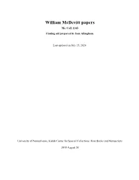 William Mcdevitt Papers Ms