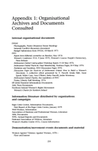 Appendix 1: Organisational Archives and Documents Consulted