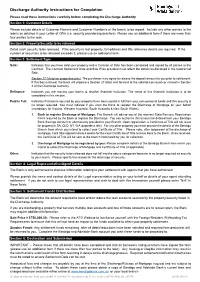 Discharge Authority Instructions for Completion