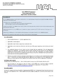 UCL Mbphd Programme Entry September 2018 Application Guidance Notes