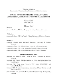 Annals of the University of Craiova for Journalism, Communication and Management