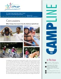 Concussions LINE What Camps Can Learn from the Zachery Lystedt Law