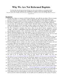 Why We Are Not Reformed Baptists