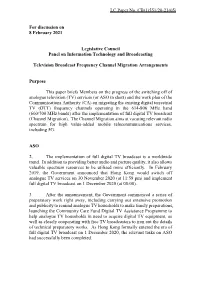 Administration's Paper on Television Broadcast Frequency Channel Migration Arrangements