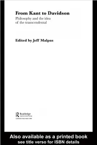 Edited by Jeff Malpas from Kant to Davidson
