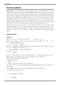 Factor Analysis 1 Factor Analysis
