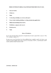 NEWSLETTERS from 1962 to 2012 1. General Articles 2. Obituaries 3