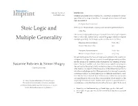 Stoic Logic and Multiple Generality