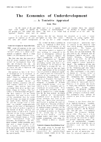 The Economics of Underdevelopment — a Tentative Appraisal Arun Bose