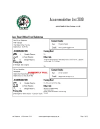 Accommodation List 2019
