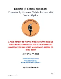 BIRDING in ACTION PROGRAM Presented by Jacamar Club in Partner with Vortex Optics