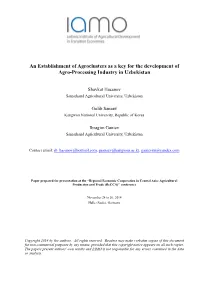 An Establishment of Agroclusters As a Key for the Development of Agro-Processing Industry in Uzbekistan