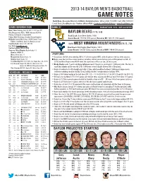Baylor Men’S Basketball Game Notes