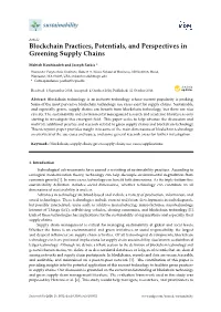 Blockchain Practices, Potentials, and Perspectives in Greening Supply Chains