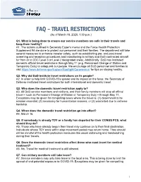 FAQ Travel Restrictions (Updated March 18 2020)