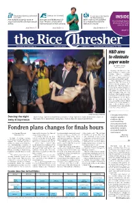 Fondren Plans Changes for Finals Hours Ers Would Benefit the by Jeremy Huang Temporarily Increase the [Amount Have Increasingly Expressed a Need College Junior, Said