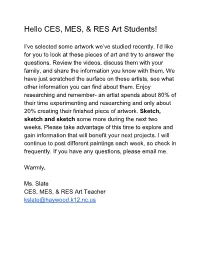 Hello CES, MES, & RES Art Students!